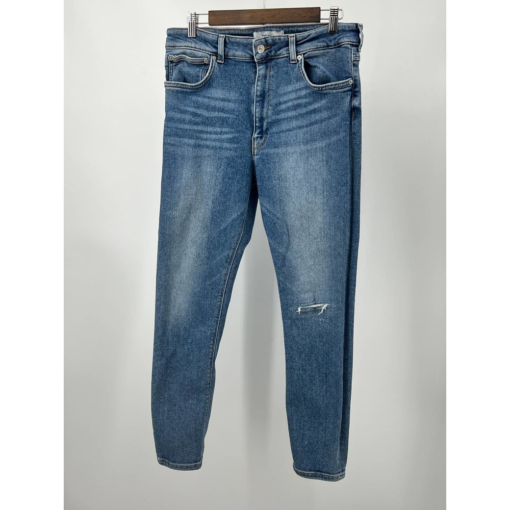 Zara Woman Ankle Jeans Medium Washed Distressed Women's Size 12